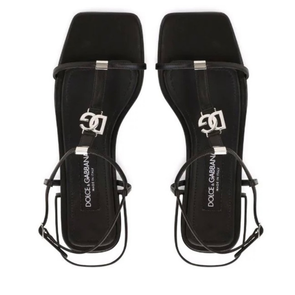 SOLD NWT Dolce and Gabbana Logo Black Leather Sandals - Picture 1 of 7